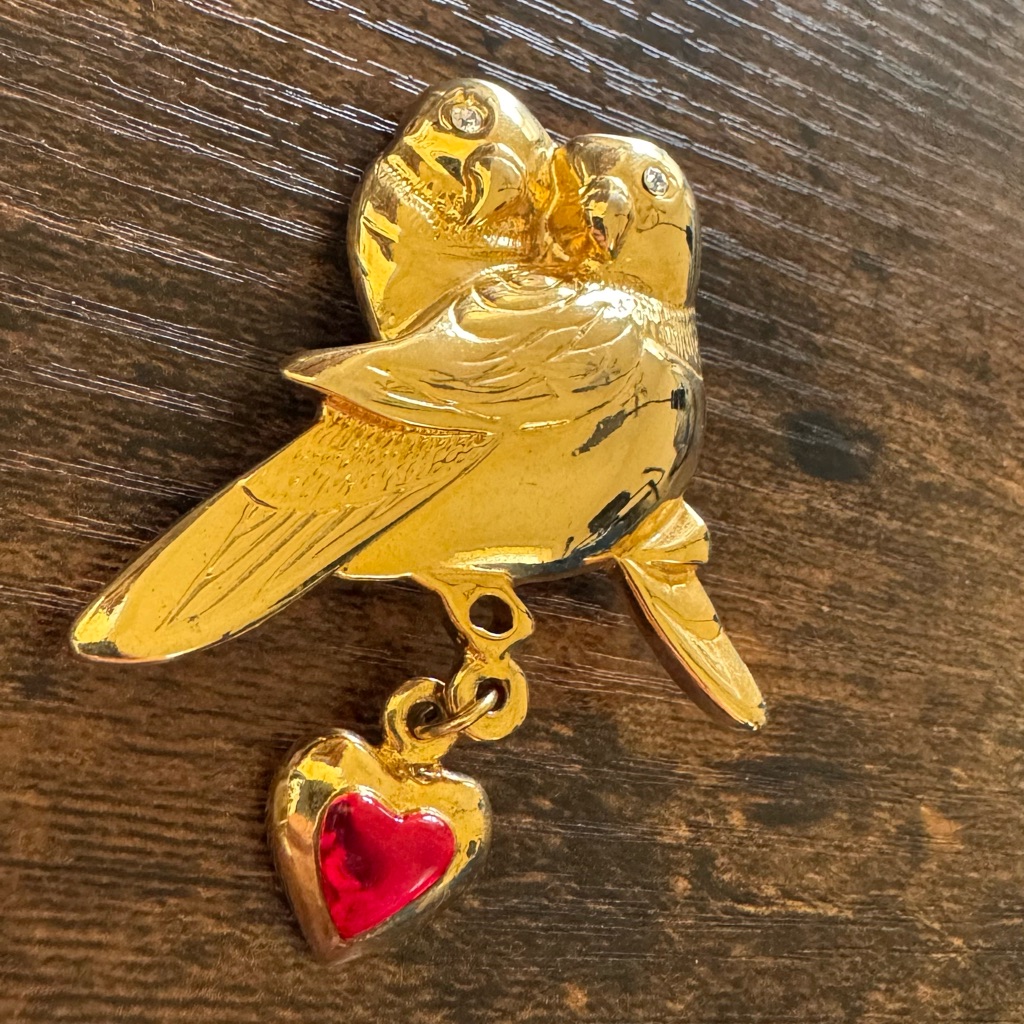 Gold And Red Bird Jewelry With Enamel Accents